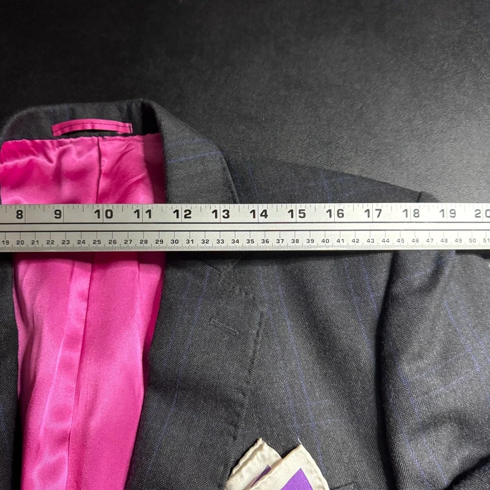 Custom Tailored Jacket Mens 44R Charcoal Grey Herringbone‎ Windowpane Blazer
